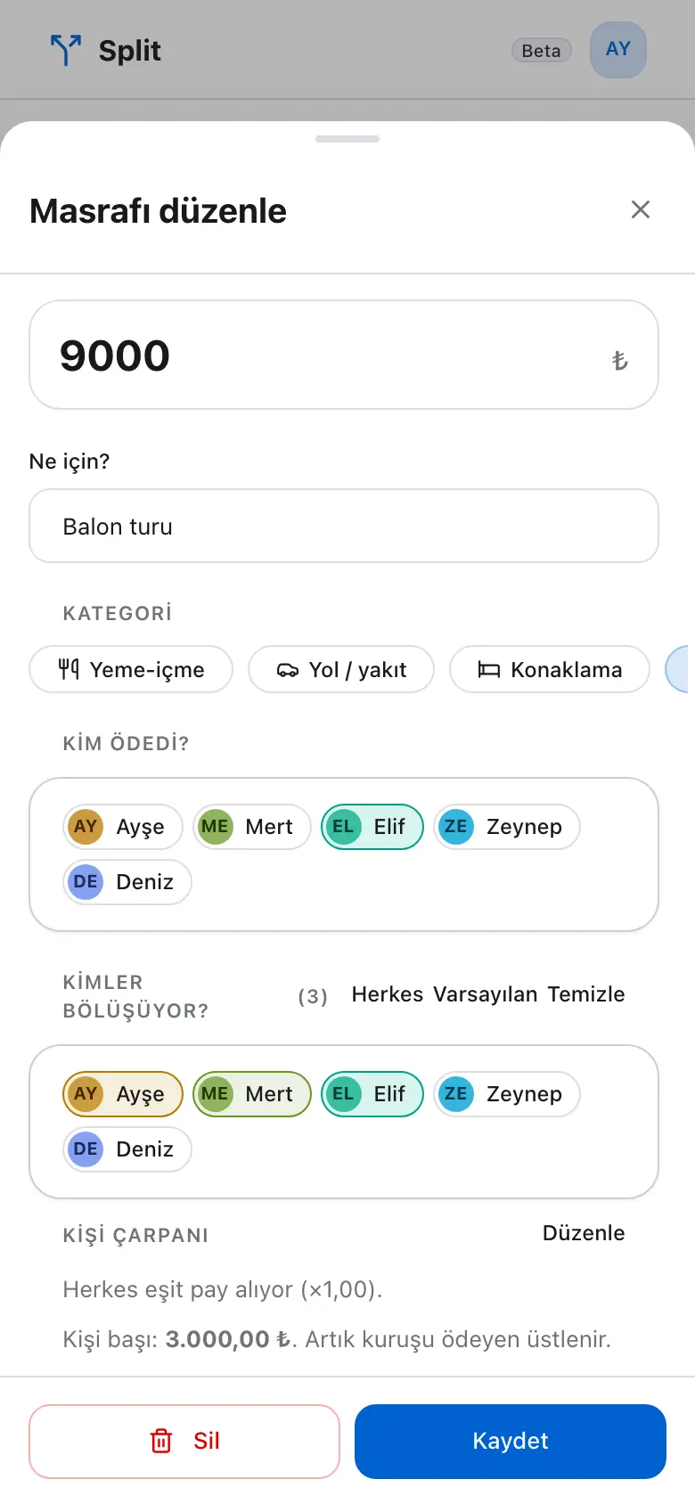Masraf formu: kim ödedi, kimler bölüşüyor